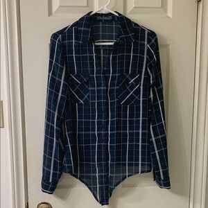 🌷3 for $25🌷Suzy Shier, US S, Blue & White Plaid Semi Sheer Button Down Blouse